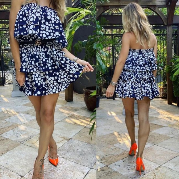 Misa Los Angeles Navy Smocked Ruffle Mini Dress - Picture 2 of 6